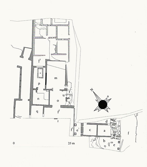 Casa dei rilievi dionisiaci or House of the Dionysiac Reliefs. Plan of villa and edge of portico of adjacent baths.